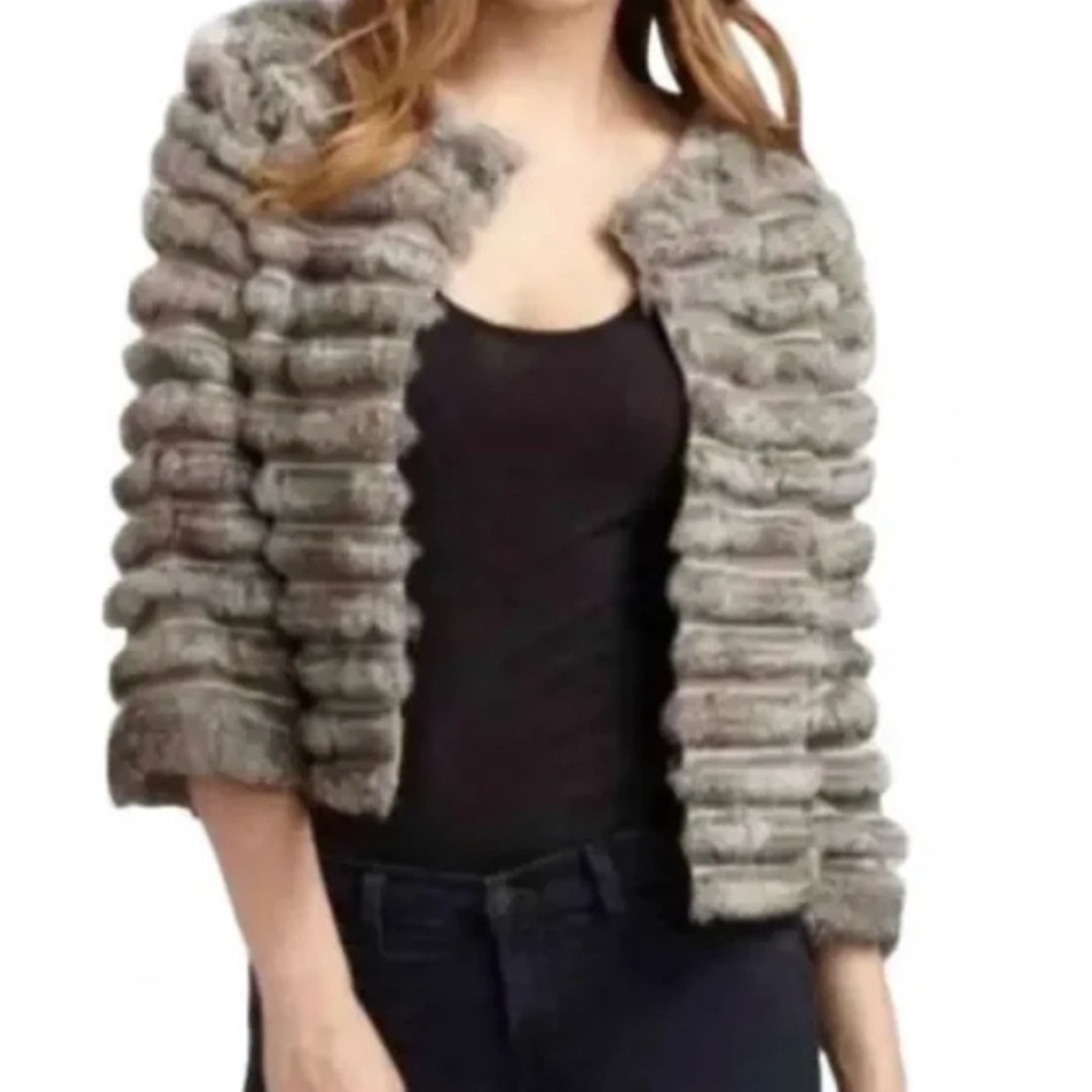 ALICE & OLIVIA Genuine Real Fur Crop Wool Jacket XS